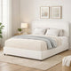 Lez Queen Size Platform Bed | 2 Storage Drawers | Ivory Boucle Upholstery