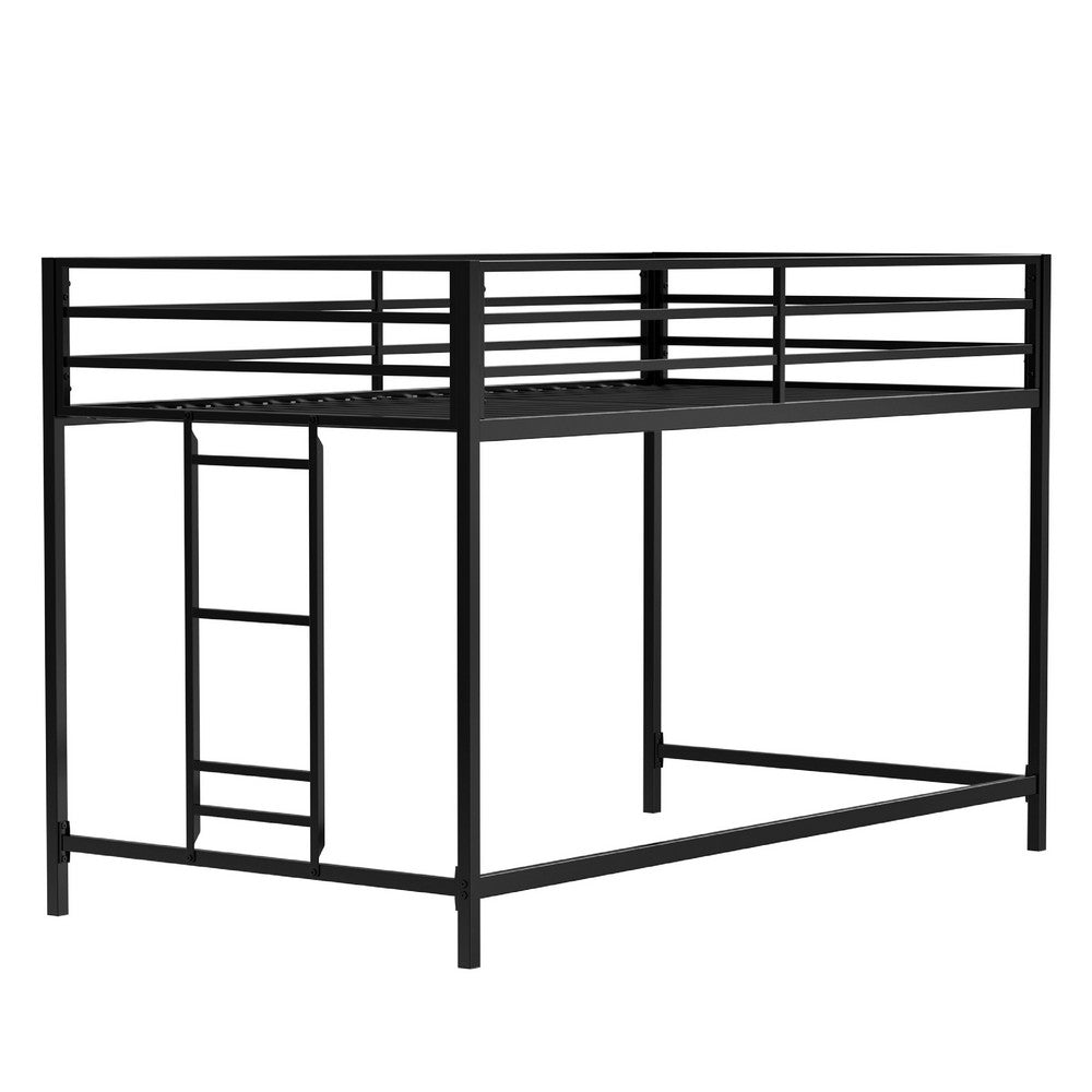 Ady Twin Size Loft Bed with Ladder & Guardrails | Black Metal Frame