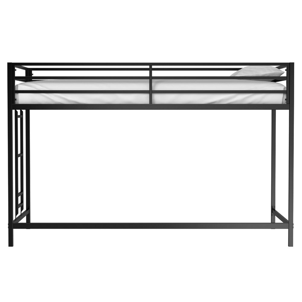 Ady Twin Size Loft Bed with Ladder & Guardrails | Black Metal Frame