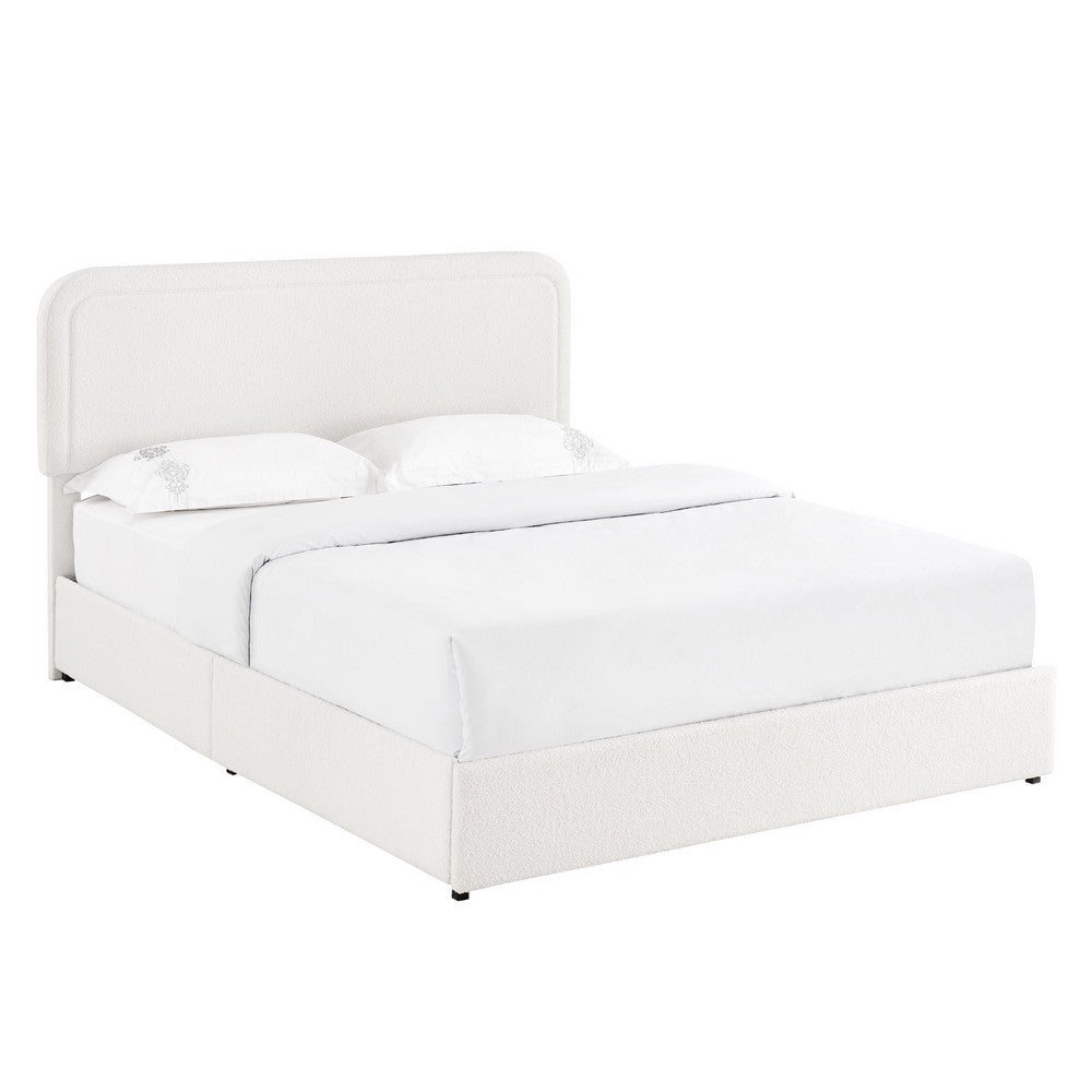 Lez Queen Size Platform Bed | 4 Storage Drawers | Ivory Boucle Upholstery