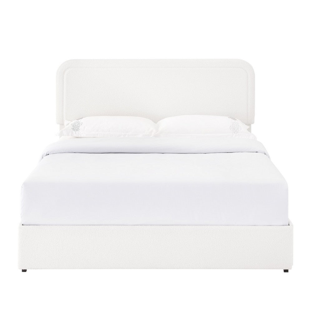 Lez Queen Size Platform Bed | 4 Storage Drawers | Ivory Boucle Upholstery