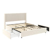 Nia Queen Bed | 2 Storage Drawers | Wingback Tufted Ivory Velvet Headboard