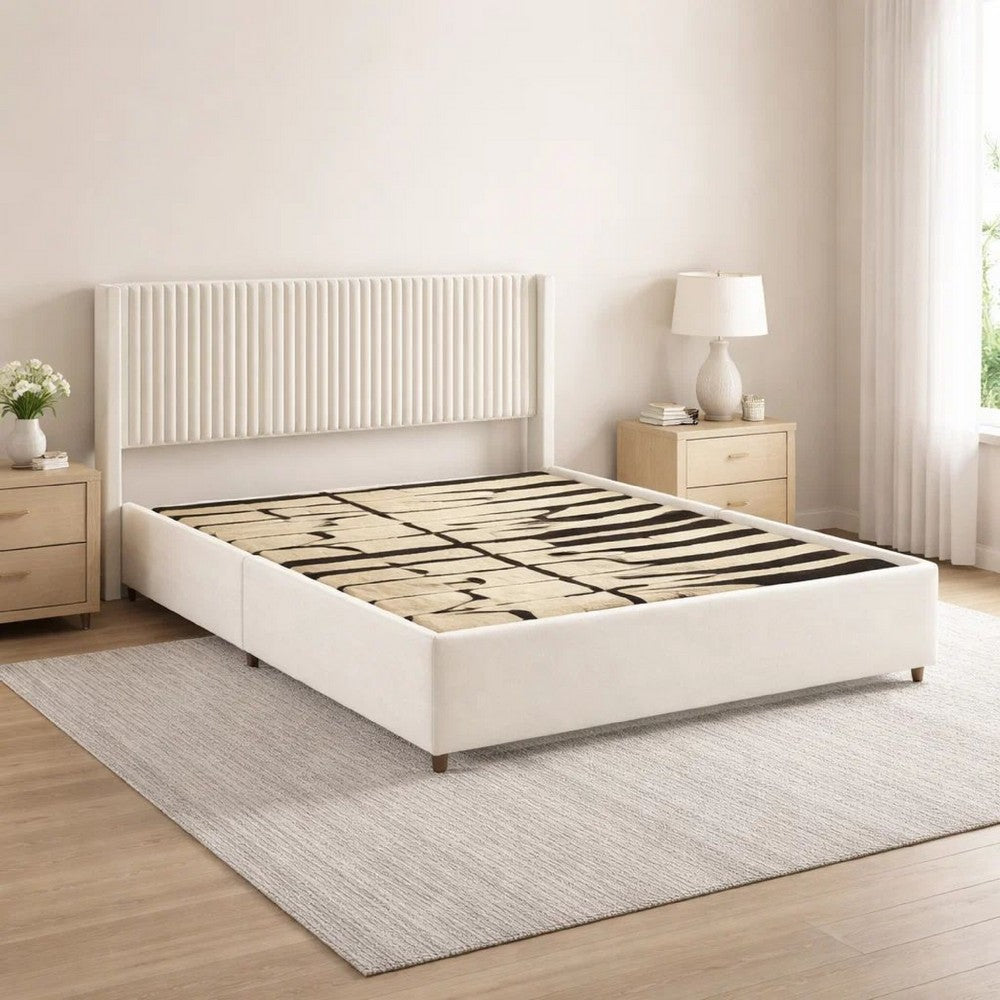 Nia Queen Bed | 2 Storage Drawers | Wingback Tufted Ivory Velvet Headboard