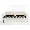Ely Twin Size Daybed with Tufted Backrest | Ribbed Beige Velvet Upholstery