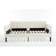 Ely Twin Size Daybed with Tufted Backrest | Ribbed Beige Velvet Upholstery