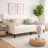 Ely Twin Size Daybed with Tufted Backrest | Ribbed Beige Velvet Upholstery