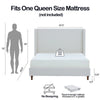 Heny Queen Size Bed with Wingback Tall Headboard | Ivory Fabric Upholstery