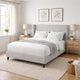 Heny Queen Size Bed with Wingback Tall Headboard | Ivory Fabric Upholstery