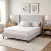 Heny Queen Size Bed with Wingback Tall Headboard | Ivory Fabric Upholstery