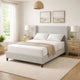 Heny Queen Size Bed with Wingback Tall Headboard | Ivory Fabric Upholstery