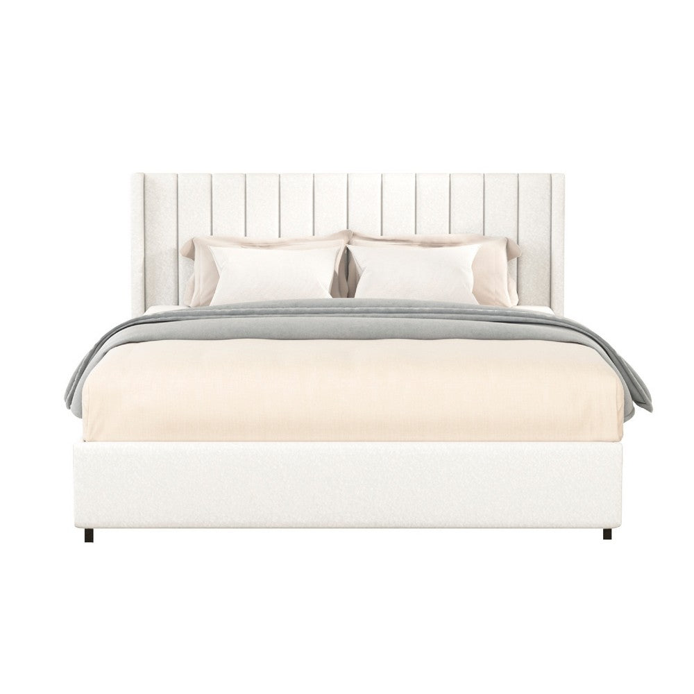 Deny Queen Storage Bed | 4 Drawers | Channel Tufted Ivory Boucle Upholstery