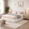Deny Queen Storage Bed | 4 Drawers | Channel Tufted Ivory Boucle Upholstery