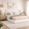 Deny Queen Storage Bed | 4 Drawers | Channel Tufted Ivory Boucle Upholstery