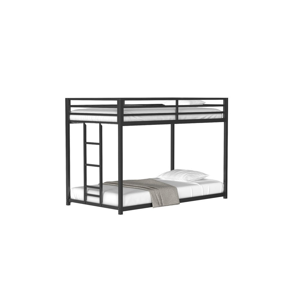 Ady Low Profile Twin Over Twin Bunk Bed with Ladder | Black Metal Frame