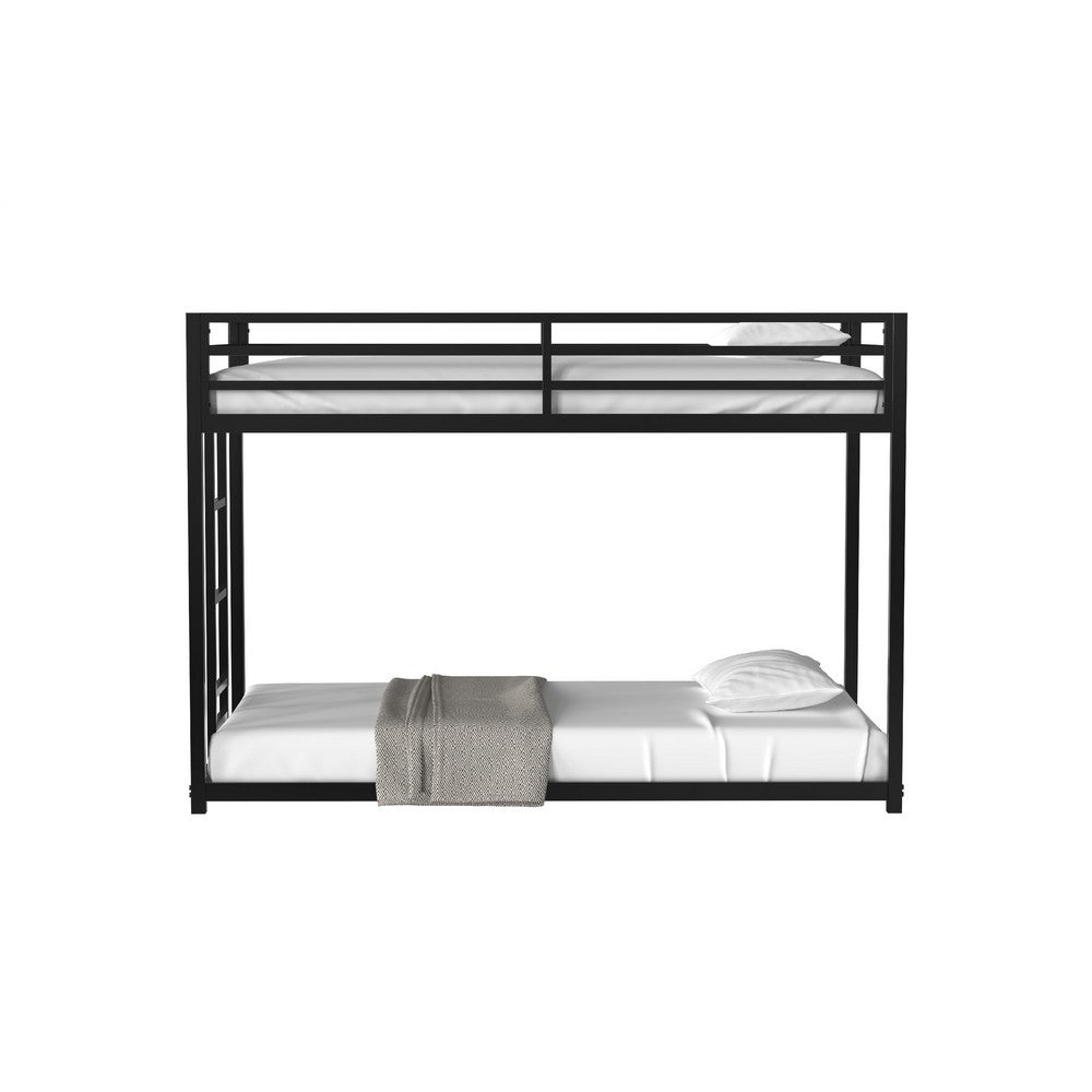 Ady Low Profile Twin Over Twin Bunk Bed with Ladder | Black Metal Frame