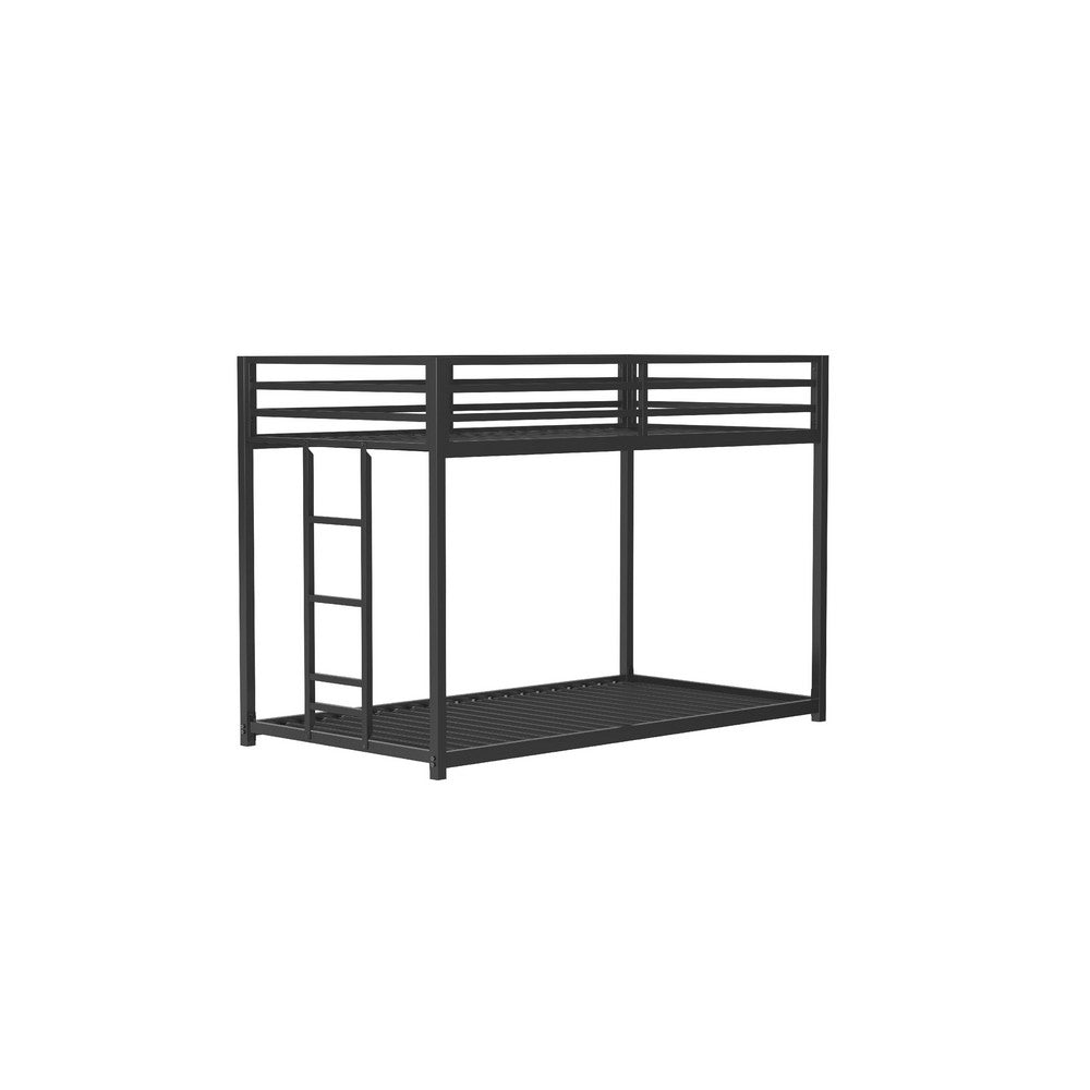 Ady Low Profile Twin Over Twin Bunk Bed with Ladder | Black Metal Frame
