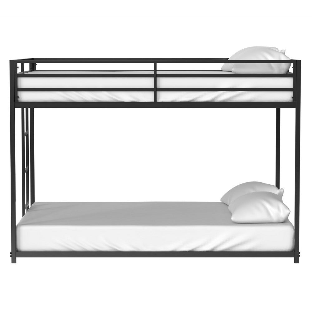 Ady Low Profile Full Over Full Bunk Bed with Ladder | Black Metal Frame