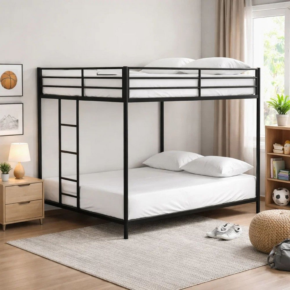 Ady Low Profile Full Over Full Bunk Bed with Ladder | Black Metal Frame