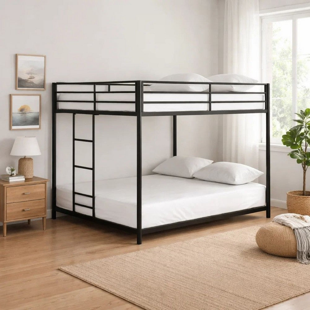 Ady Low Profile Full Over Full Bunk Bed with Ladder | Black Metal Frame