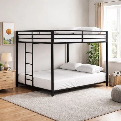 Ady Low Profile Full Over Full Bunk Bed with Ladder | Black Metal Frame