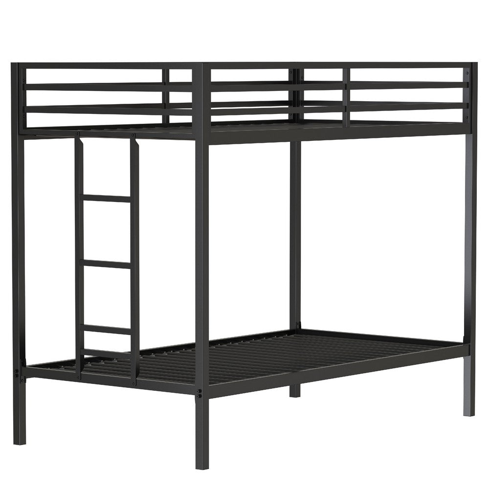Ady Twin Over Twin Bunk Bed with Ladder & Guardrails | Black Metal Frame