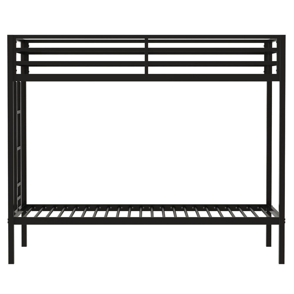 Ady Twin Over Twin Bunk Bed with Ladder & Guardrails | Black Metal Frame