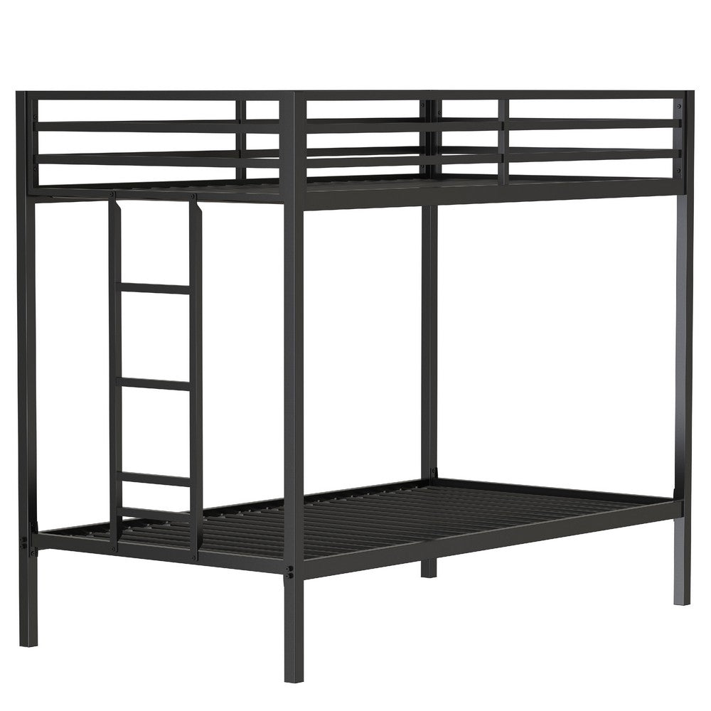Ady Twin Over Twin Bunk Bed with Ladder & Guardrails | Black Metal Frame