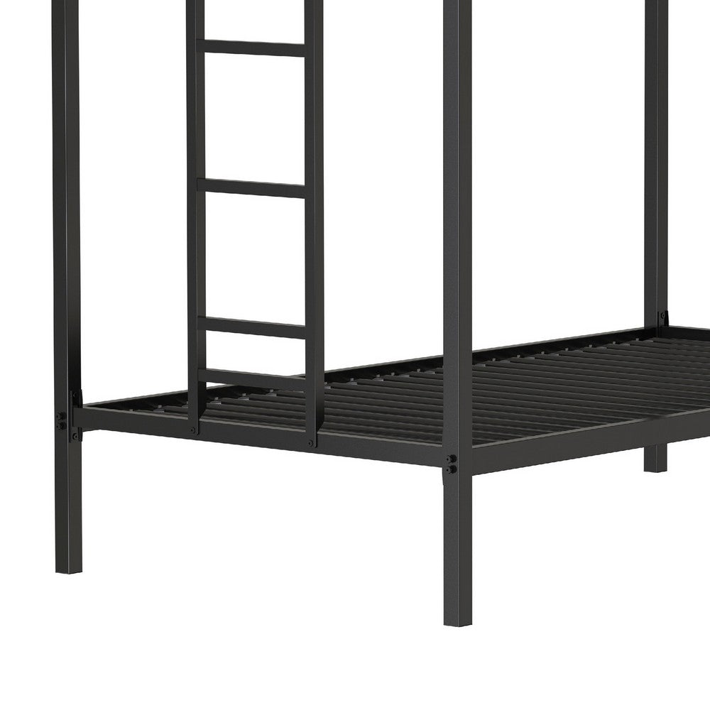 Ady Twin Over Twin Bunk Bed with Ladder & Guardrails | Black Metal Frame