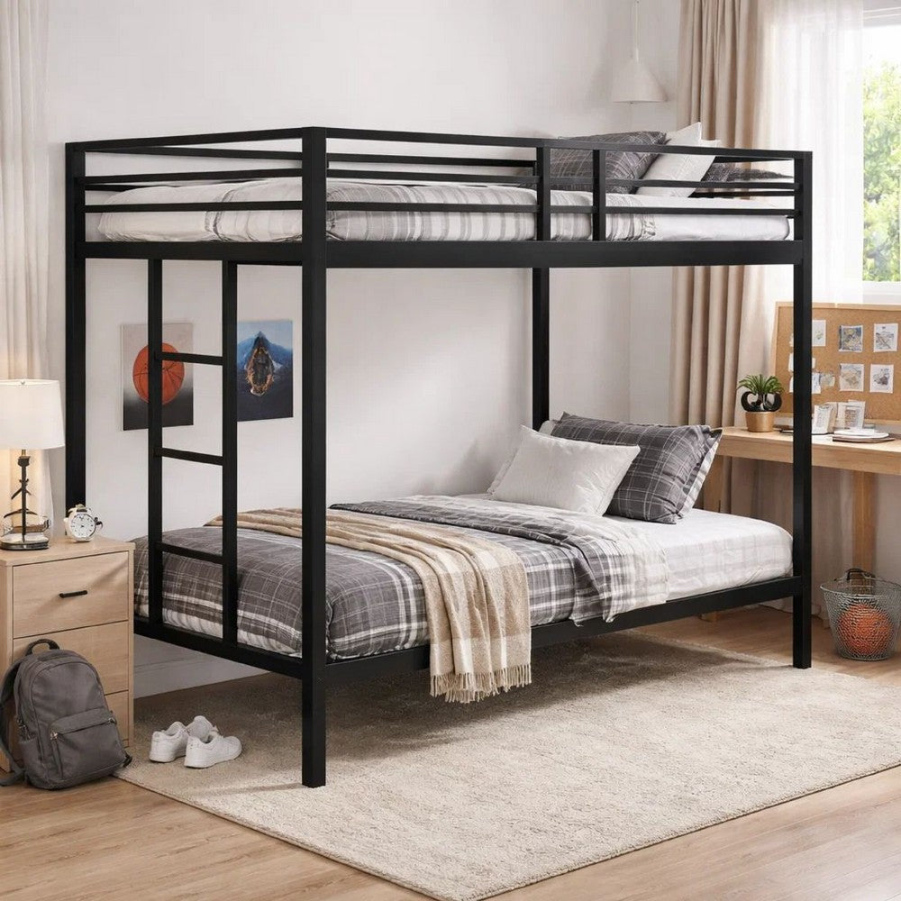 Ady Twin Over Twin Bunk Bed with Ladder & Guardrails | Black Metal Frame