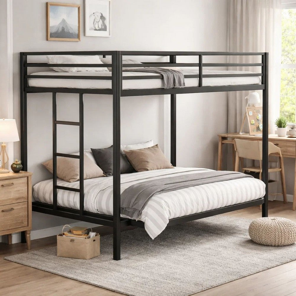 Ady Twin Over Twin Bunk Bed with Ladder & Guardrails | Black Metal Frame