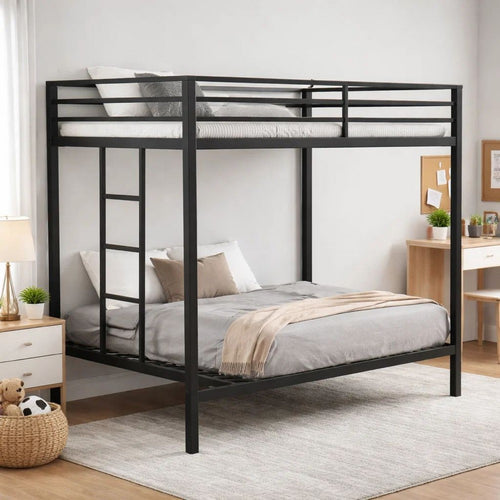 Ady Twin Over Twin Bunk Bed with Ladder & Guardrails | Black Metal Frame