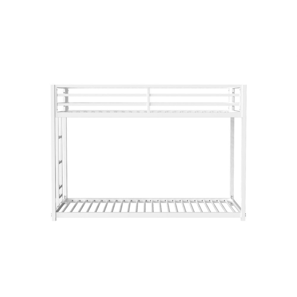 Ady Low Profile Twin Over Twin Bunk Bed with Ladder | White Metal Frame