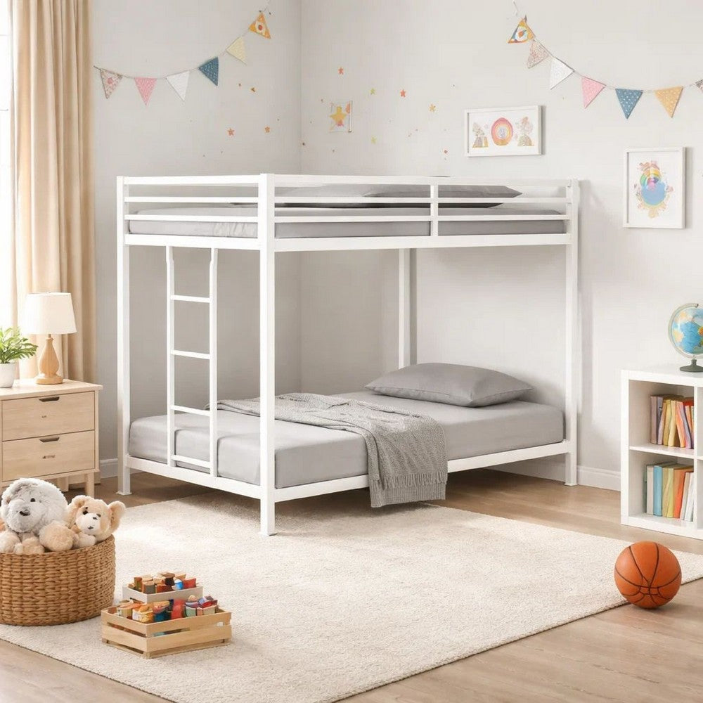 Ady Low Profile Twin Over Twin Bunk Bed with Ladder | White Metal Frame