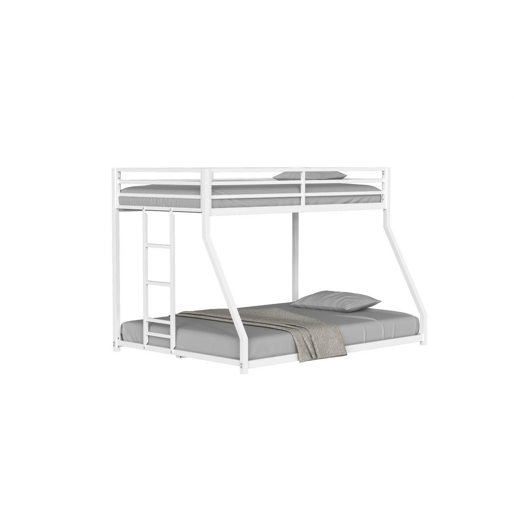 Ady Low Profile Twin Over Full Bunk Bed with Ladder | White Metal Frame