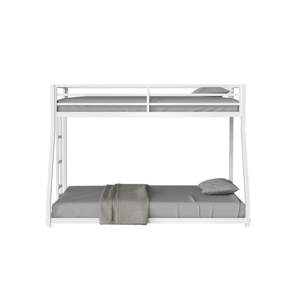 Ady Low Profile Twin Over Full Bunk Bed with Ladder | White Metal Frame