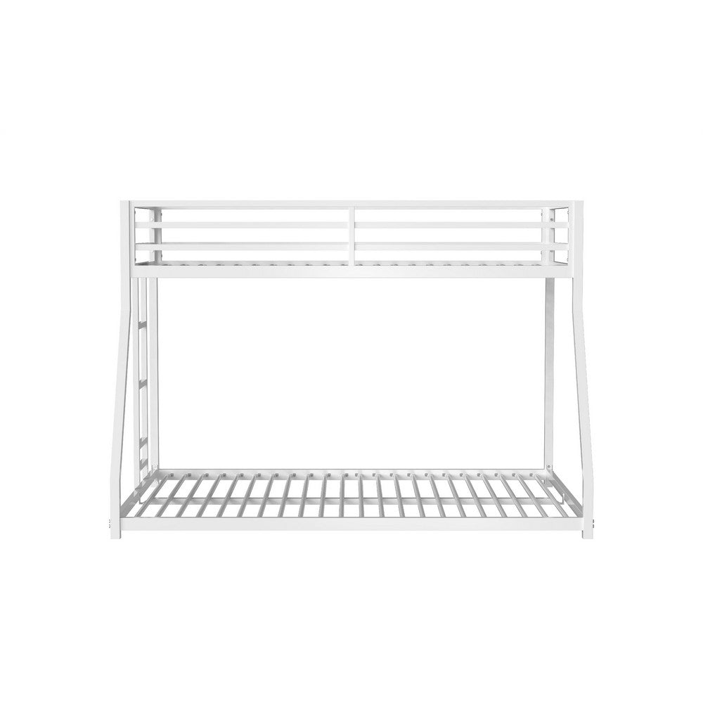 Ady Low Profile Twin Over Full Bunk Bed with Ladder | White Metal Frame