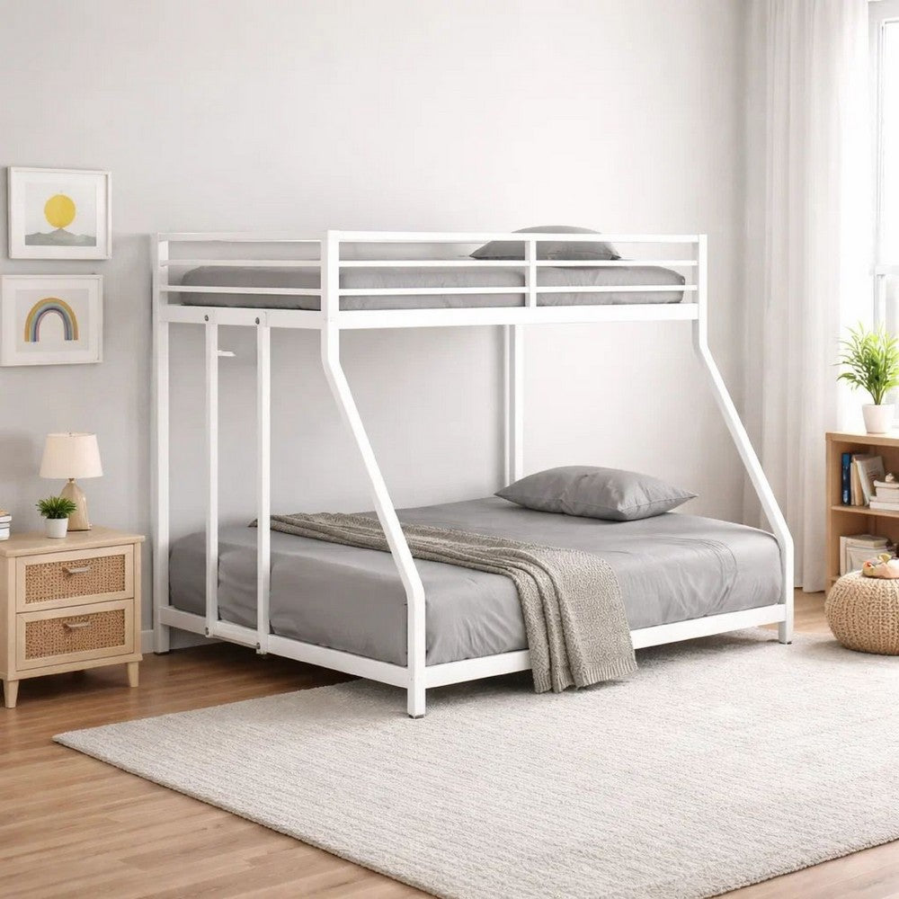 Ady Low Profile Twin Over Full Bunk Bed with Ladder | White Metal Frame