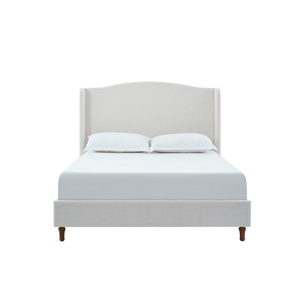 Heny King Size Bed with Wingback Tall Headboard | Ivory Fabric Upholstery