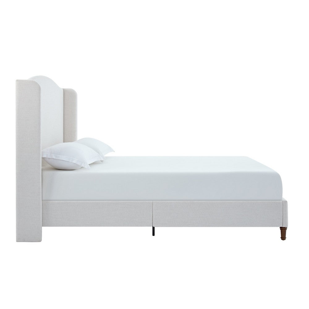 Heny King Size Bed with Wingback Tall Headboard | Ivory Fabric Upholstery