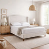 Heny King Size Bed with Wingback Tall Headboard | Ivory Fabric Upholstery