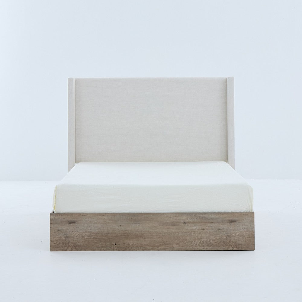Sely Queen Size Bed with Wingback Headboard | Ivory Chenille Upholstery