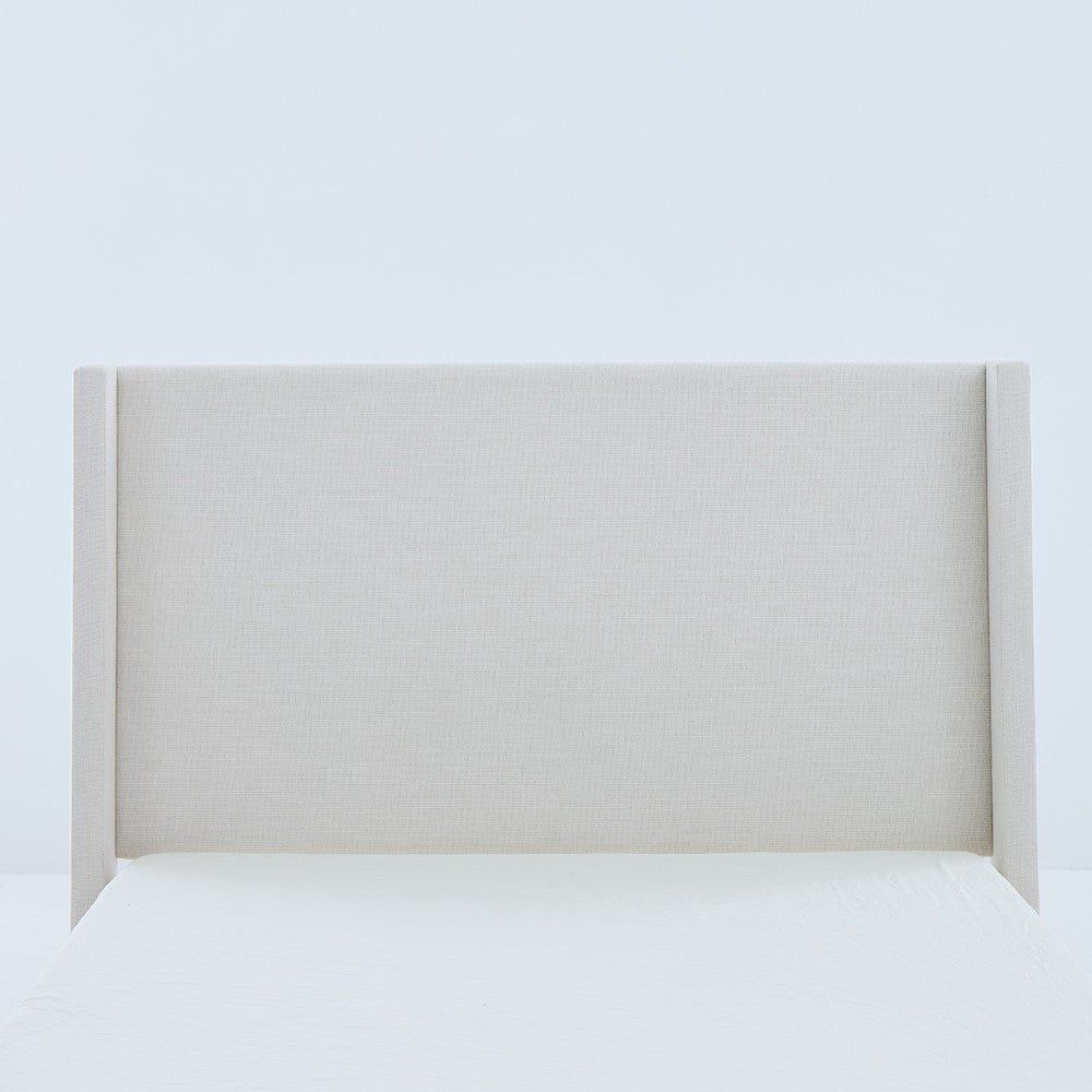 Sely Queen Size Bed with Wingback Headboard | Ivory Chenille Upholstery