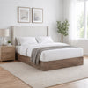 Sely Queen Size Bed with Wingback Headboard | Ivory Chenille Upholstery