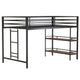Ady Twin Size Loft Bed with Ladder & 2 Wood Shelves | Black Metal Frame