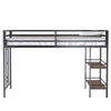 Ady Twin Size Loft Bed with Ladder & 2 Wood Shelves | Black Metal Frame