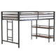 Ady Twin Size Loft Bed with Ladder & 2 Wood Shelves | Black Metal Frame