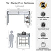 Ady Twin Size Loft Bed with Ladder & 2 Wood Shelves | Black Metal Frame