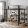 Ady Twin Size Loft Bed with Ladder & 2 Wood Shelves | Black Metal Frame