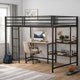 Ady Twin Size Loft Bed with Ladder & 2 Wood Shelves | Black Metal Frame