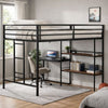 Ady Twin Size Loft Bed with Ladder & 2 Wood Shelves | Black Metal Frame